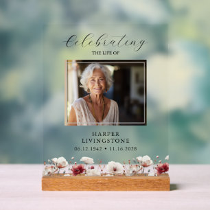 Pink and White Poppy Photo Memorial 8x10 Acrylic Sign