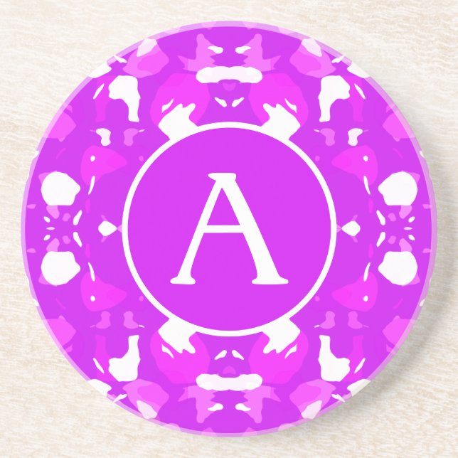 Pink and White Pretty Symmetrical Markings Letter Coaster (Front)