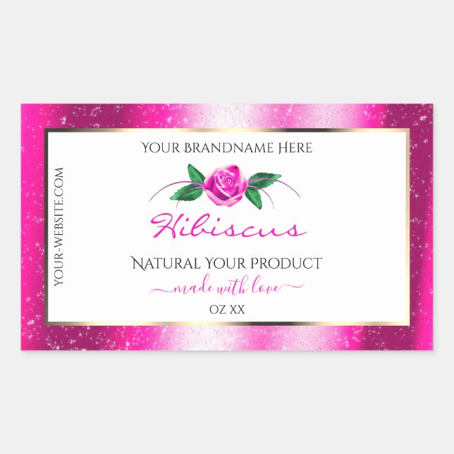Pink and White Product Labels Floral Rose Glitter (Front)