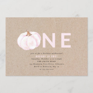 Pink and White Pumpkin First Birthday Invitation