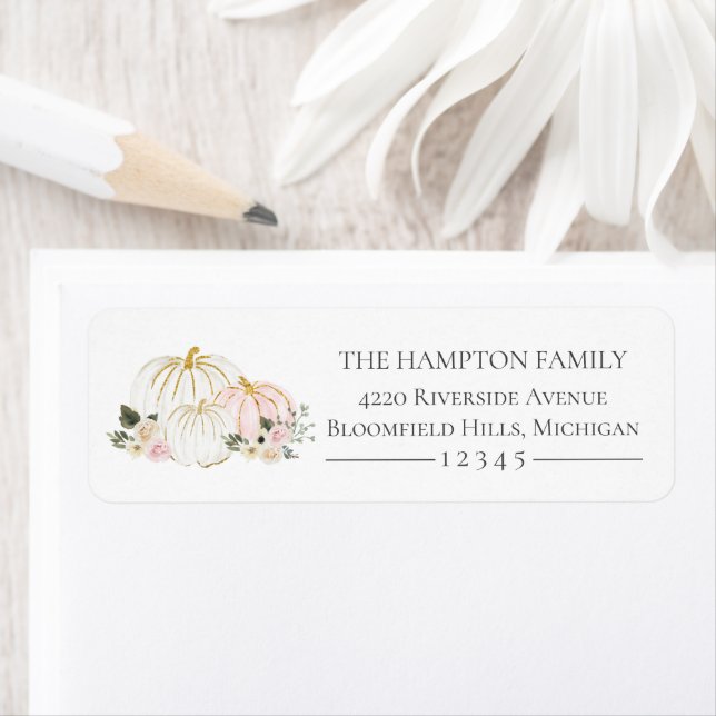 Pink and White Pumpkin Floral Return Address Label (Insitu)