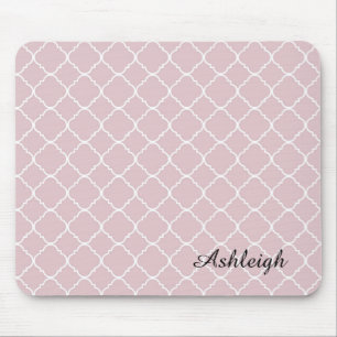 Pink and White Quatrefoil Mouse Mat