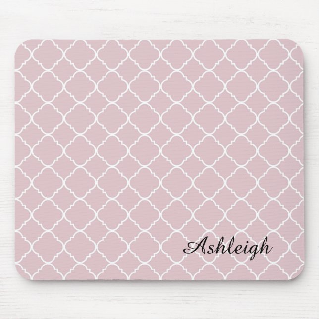 Pink and White Quatrefoil Mouse Mat (Front)