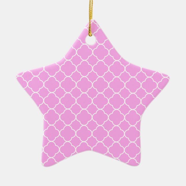 Pink And White Quatrefoil Pattern Ceramic Tree Decoration (Front)