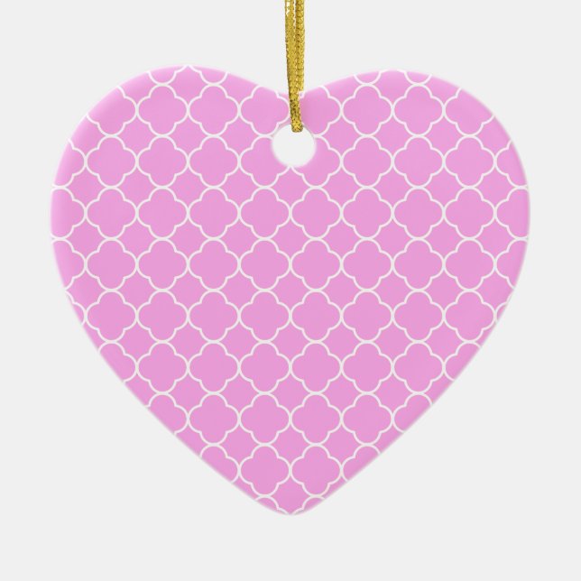 Pink And White Quatrefoil Pattern Ceramic Tree Decoration (Front)