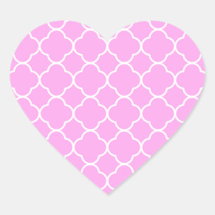 Pink And White Quatrefoil Pattern Heart Sticker