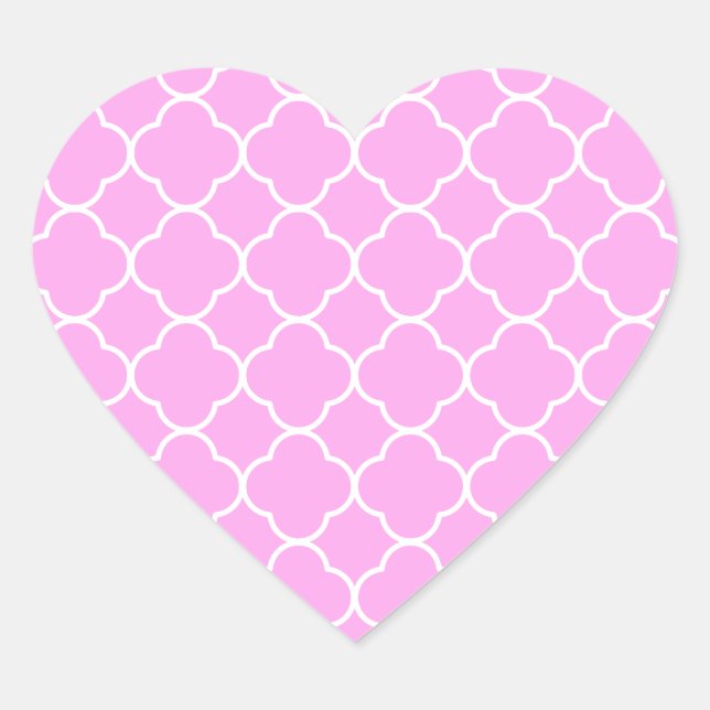 Pink And White Quatrefoil Pattern Heart Sticker (Front)