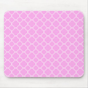 Pink And White Quatrefoil Pattern Mouse Mat