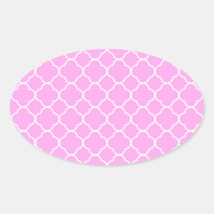 Pink And White Quatrefoil Pattern Oval Sticker