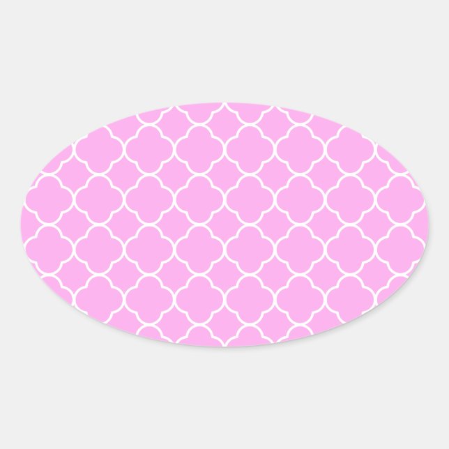 Pink And White Quatrefoil Pattern Oval Sticker (Front)