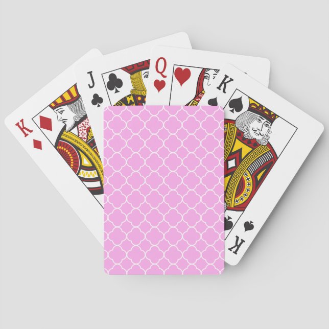 Pink And White Quatrefoil Pattern Playing Cards (Back)