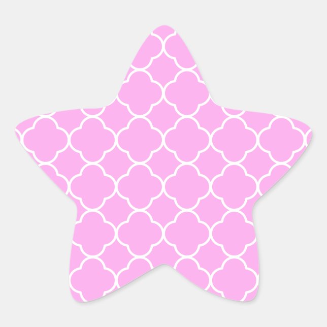 Pink And White Quatrefoil Pattern Star Sticker (Front)