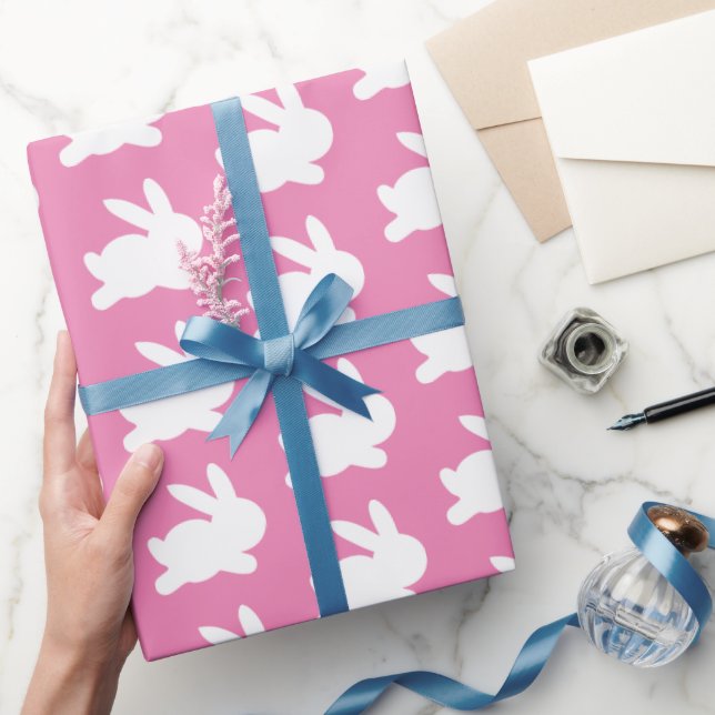 Pink and white rabbit easter gift wrapping paper (Gifting)