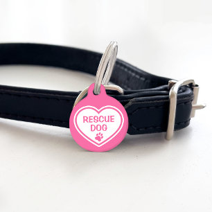 Pink And White Rescue Dog Heart With Custom Info Pet Tag