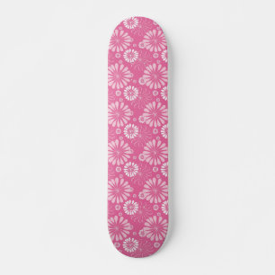 Pink and White Retro Floral Print Skateboard