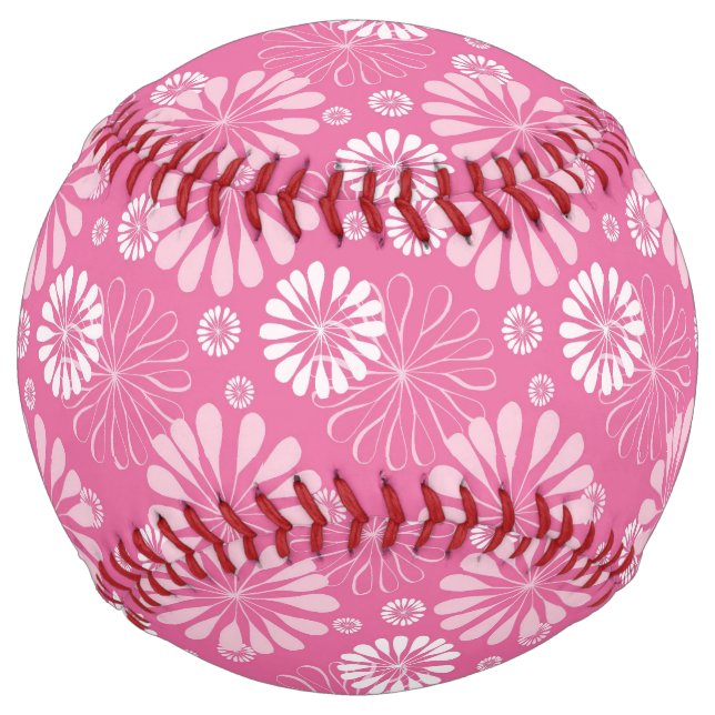 Pink and White Retro Floral Print Softball (Front)