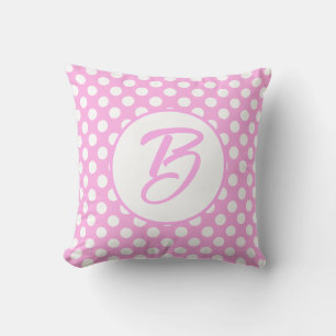 Pink and white retro polka dots, monogrammed cushion