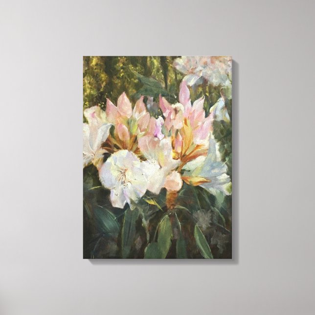 Pink and White Rhododendron Deep Green Foliage Canvas Print (Front)