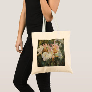 Pink and White Rhododendron Deep Green Foliage Tote Bag