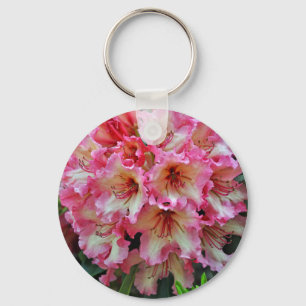 Pink and white rhododendron flowers key ring