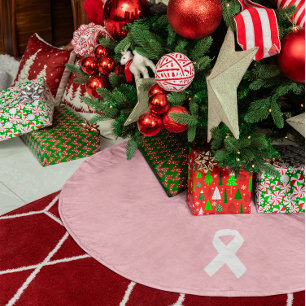 Pink and White Ribbon Shape Brushed Polyester Tree Skirt