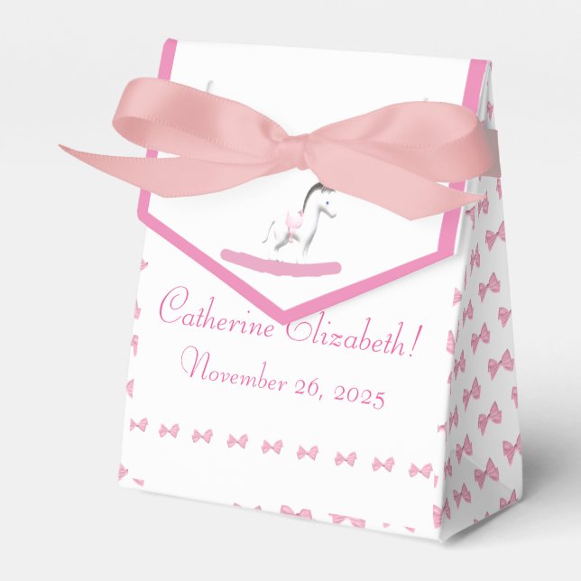 Pink and White Rocking Horse  Favour Box (Front Side)