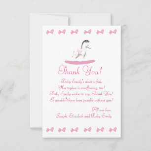 Pink and White Rocking Horse Flat Thank You Card