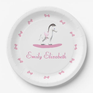 Pink and White Rocking Horse  Paper Plate