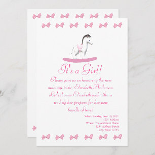 Pink and White Rocking Horse Shower Invitation