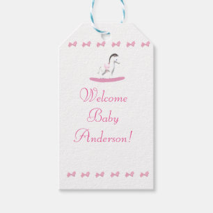 Pink and White Rocking Horse Theme Gift Tag
