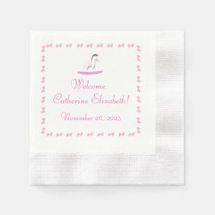 Pink and White Rocking Horse Theme Gift Tag Napkin