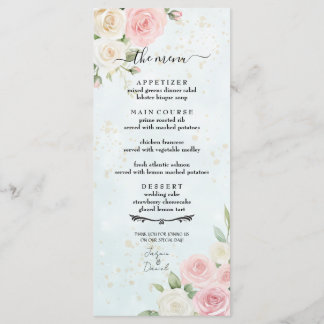 Pink and White Rose Blooms Wedding Menu