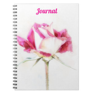 Pink and White Rose Flower Art Personalise Notebook