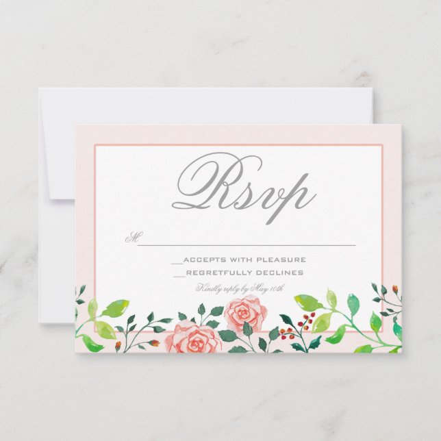 Pink and White Rose Garden RSVP Card (Front)