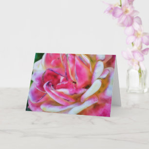 Pink and White Rose Watercolor Style Art Card