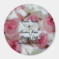 Pink and White Rose Wedding Favour Magnet Template
