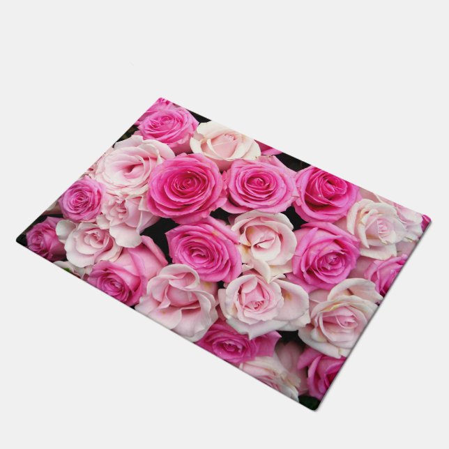 Pink and White Roses Door Mat (Angled)