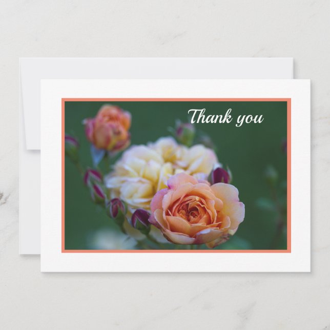 Pink And White Roses Flat Thank You Card (Front)