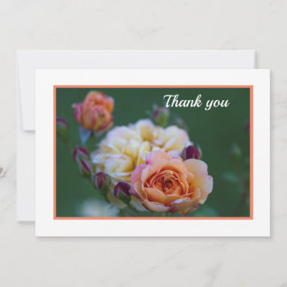 Pink And White Roses Flat Thank You Card