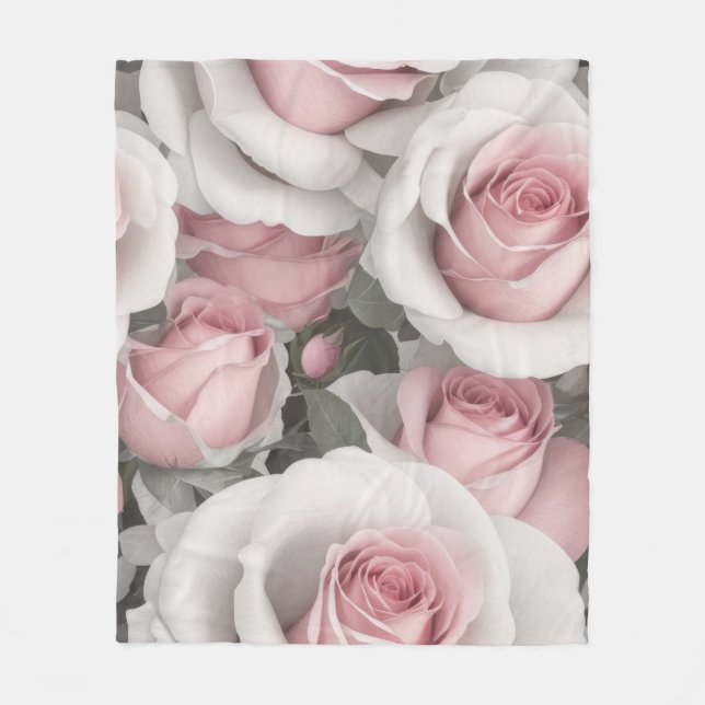 Pink and White Roses Fleece Blanket (Front)