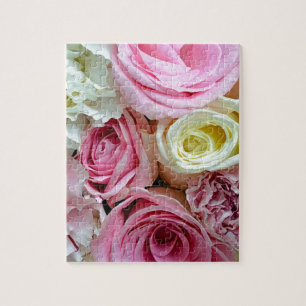 Pink and white roses floral bouquet jigsaw puzzle