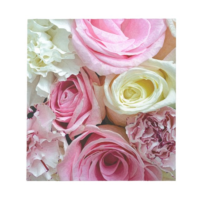 Pink and white roses floral bouquet notepad (Front)