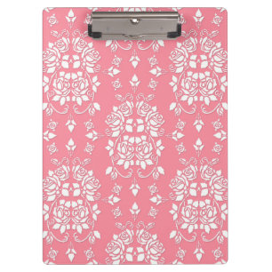 Pink and White Roses Floral Damask Pattern Clipboard