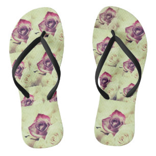 Pink and White Roses Photography Flip Flops