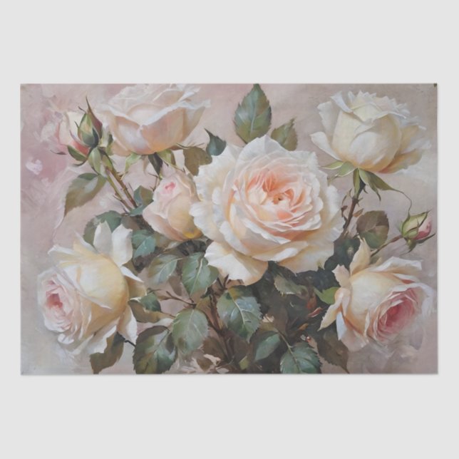 Pink and White Roses Print Decoupage / Tissue Paper (Front)