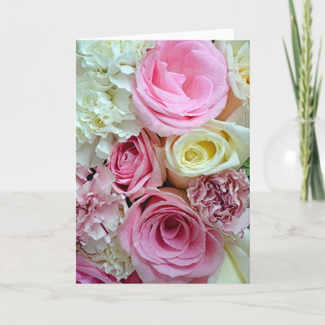 Pink and white roses print greeting card (Front)
