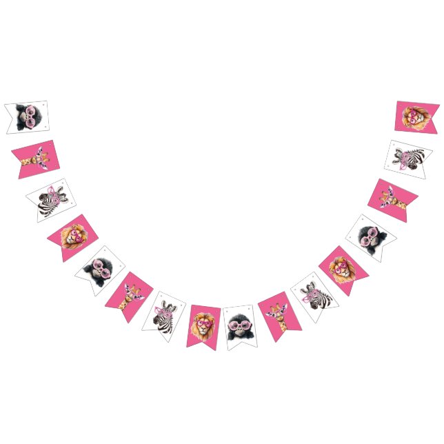 Pink and White Safari Animal Bunting Banner  (All)