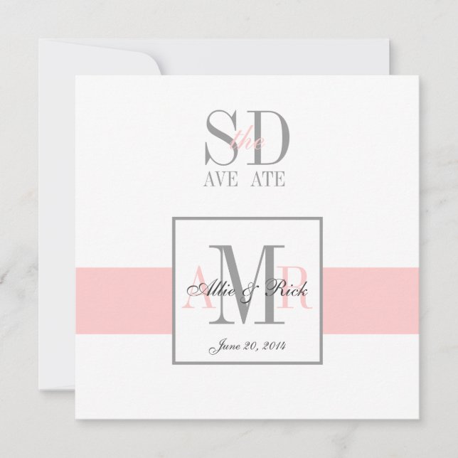 Pink and White Save the Date Wedding Announcement (Front)