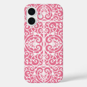 Pink and white scrollwork  iPhone 16 case