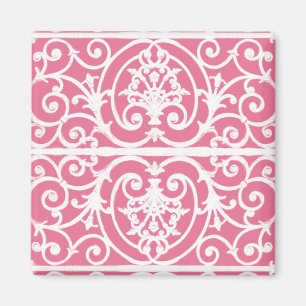 Pink and white scrollwork magnet